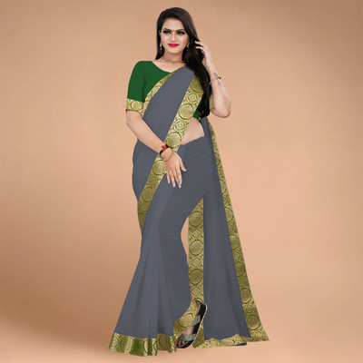 Volmina Solid/Plain, Woven Chanderi Cotton Blend Saree(Grey)