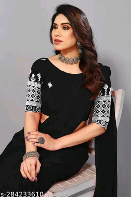 jihana fab Embroidered Bollywood Chiffon Saree(Black)