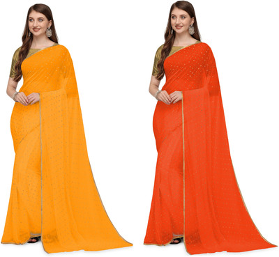 REDFISH Solid/Plain Daily Wear Chiffon, Georgette Saree(Yellow, Orange)