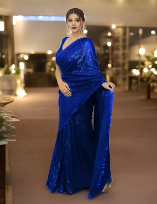 HouseOfCommon Embroidered Bollywood Georgette Saree(Blue)