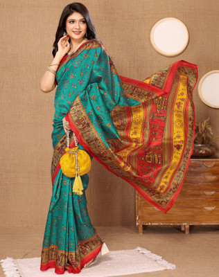 YASHIKA Printed Bollywood Art Silk Saree(Blue)