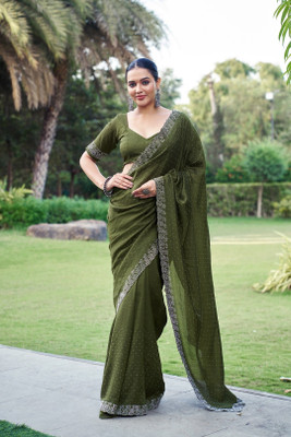 Divastri Embellished Bollywood Silk Blend Saree(Light Green)