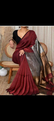 SAYAN CREATION Self Design, Temple Border Handloom Cotton Blend Saree(Maroon)
