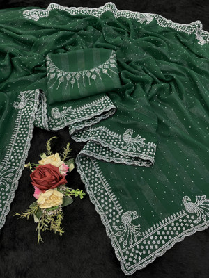 Mikhushop Embellished Bollywood Georgette Saree(Light Green)