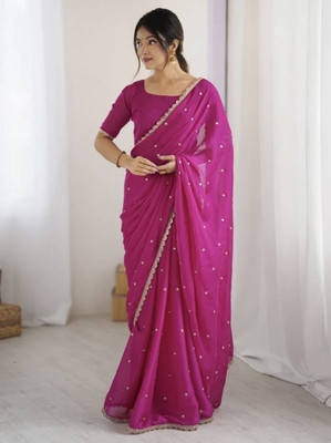 Navantika Embroidered Bollywood Chiffon Saree(Pink)