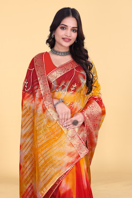 Aarunika LGF Solid/Plain Bollywood Organza Saree(Red)