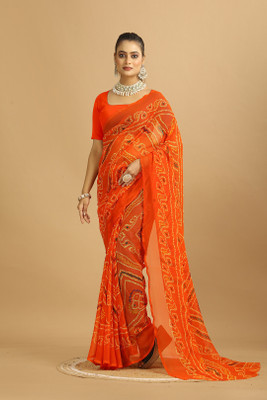 Damru trendz Digital Print Bandhani Georgette Saree(Red)