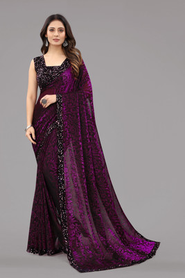 GUNHILD Self Design Banarasi Lycra Blend, Supernet Saree(Magenta)