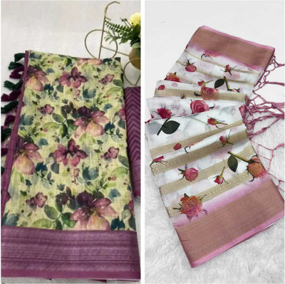 Bhagwati Creation Self Design Bollywood Silk Blend Saree(Pack of 2, Multicolor)