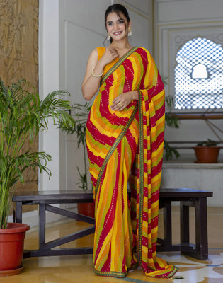 Divastri Printed Daily Wear Chiffon, Georgette Saree(Yellow)