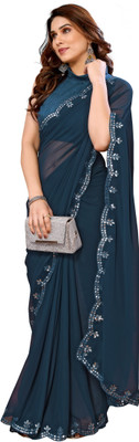 RUKHA FAB Self Design, Solid/Plain Bollywood Georgette Saree(Light Blue)