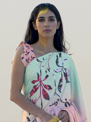 ANOUK Printed Daily Wear Crepe Saree(Pink, Orange)