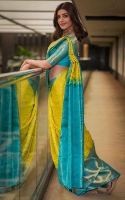 AMRUTKALA SAREES Woven Banarasi Silk Blend Saree(Yellow)