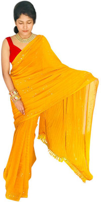 BazaarBloom Embellished, Solid/Plain Bollywood Georgette Saree(Yellow)