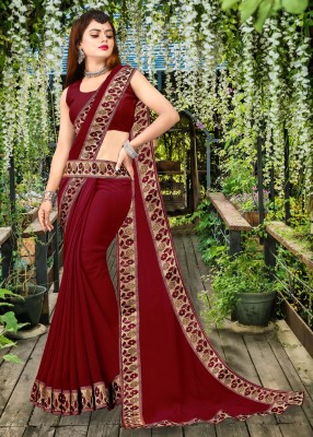 Offirra International Printed Banarasi Lycra Blend, Chiffon Saree(Maroon)