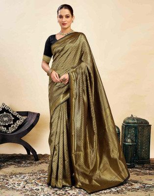 shiv textiles Woven Banarasi Silk Blend Saree(Black)
