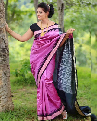 ETHNIC ODISHA HANDLOOM Temple Border Sambalpuri Art Silk Saree(Pink)