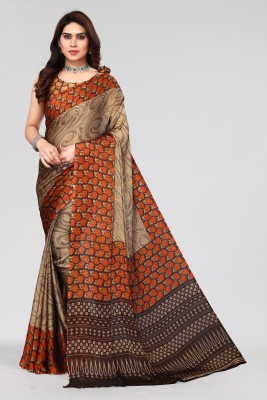 Winza Designer Printed, Floral Print Bollywood Chiffon Saree(Brown, Orange)