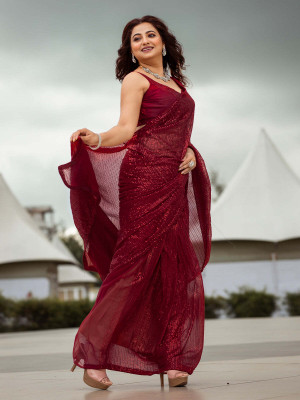 Bluebirdimpex Embellished Bollywood Georgette Saree(Maroon)