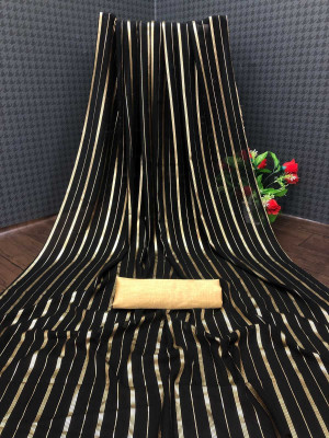 V And V Shop Self Design, Polka Print Daily Wear Georgette, Chiffon Saree(Black)
