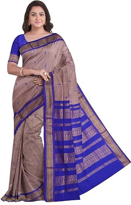 Unique Queens Embroidered Bollywood Cotton Linen Saree(Grey)