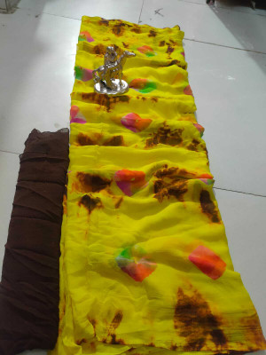 JMD Ent Color Block Bandhani Chiffon Saree(Yellow)