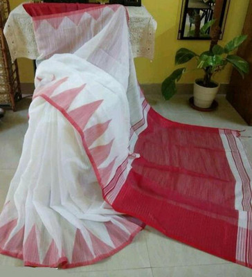 Manorama Sharee House Self Design Handloom Cotton Silk Saree(White)