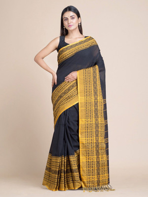 Bong ButiQ Woven Tant Handloom Cotton Blend Saree(Black)