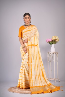 Samridh Sarees Printed Banarasi Cotton Silk Saree(Yellow)