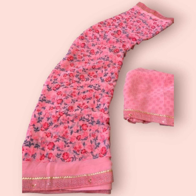 Majisasari Printed Bandhani Chiffon Saree(Pink)
