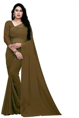 V And V Shop Solid/Plain Bollywood Georgette Saree(Dark Green)