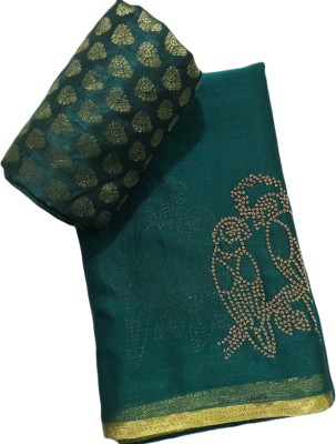 SainiVastra Embellished Murshidabad Chiffon Saree(Green)