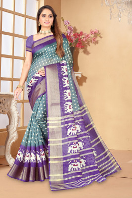 Suali Printed Bandhani Art Silk Saree(Blue)