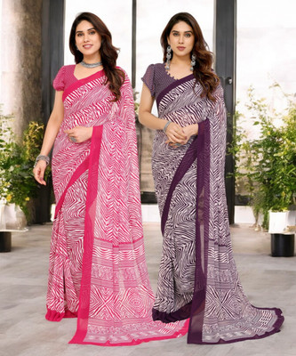 Moda Rapido Printed Bollywood Georgette Saree(Pack of 2, Multicolor)
