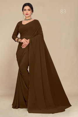 STAVA CREATION Solid/Plain Daily Wear Georgette Saree(Brown)