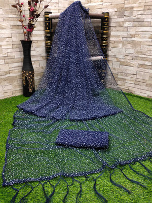 BHAGWATI ART Self Design Bollywood Net Saree(Blue)