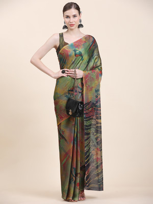 GOPINATH WEAVES Printed Assam Silk Chiffon Saree(Multicolor)