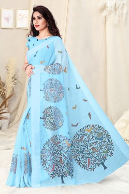 MIRCHI FASHION Printed, Floral Print Daily Wear Cotton Blend Saree(Light Blue)