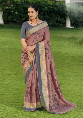 HouseOfCommon Floral Print Bhagalpuri Cotton Silk Saree(Pink)