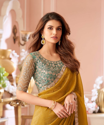 Sareemall Embellished Bollywood Chiffon Saree(Mustard)