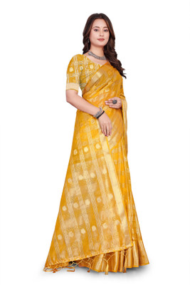 Aarunika SBT Solid/Plain Bollywood Organza Saree(Yellow)