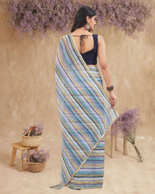 JAYAMENTERPRISE Striped Bollywood Georgette Saree(Blue)