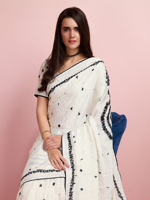 Divastri Embroidered Bollywood Silk Blend Saree(White)