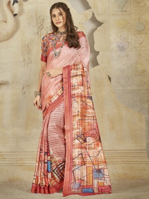 Divastri Printed Banarasi Cotton Silk Saree(Pink)
