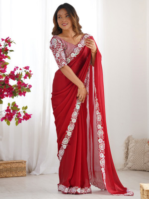 ANOUK Embellished Bollywood Satin Saree(Maroon)
