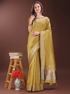 Divastri Woven Banarasi Organza Saree(Mustard)