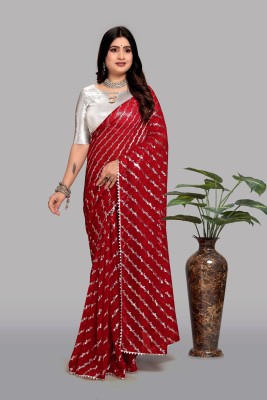 REDFISH Striped Daily Wear Georgette Saree(Red)