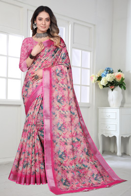 Millstar Digital Print, Self Design Bollywood Art Silk, Cotton Linen Saree(Multicolor)