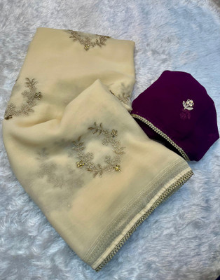 SimSim Trendz Embroidered Bollywood Georgette Saree(Cream)