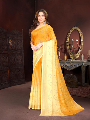 GARDEN VARELI Embellished Bollywood Chiffon Saree(Yellow)